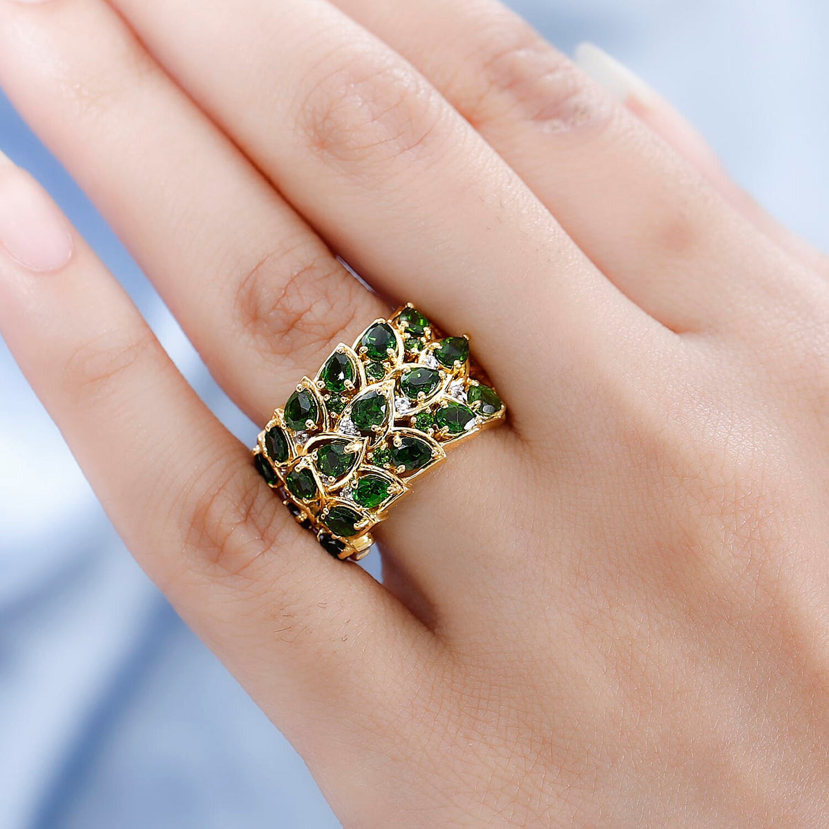 GP Leaf Collection - Natural Chrome Diopside &amp; Natural Zircon Ring in 18K Yellow Gold Vermeil Plated Sterling Silver 3.28 Ct 7547707 2