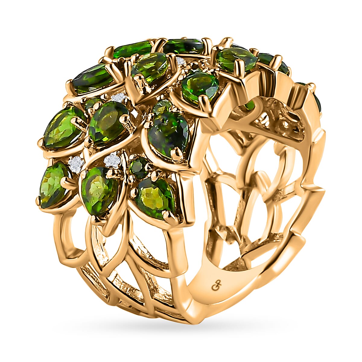 GP Leaf Collection - Natural Chrome Diopside &amp; Natural Zircon Ring in 18K Yellow Gold Vermeil Plated Sterling Silver 3.28 Ct 7547707 3