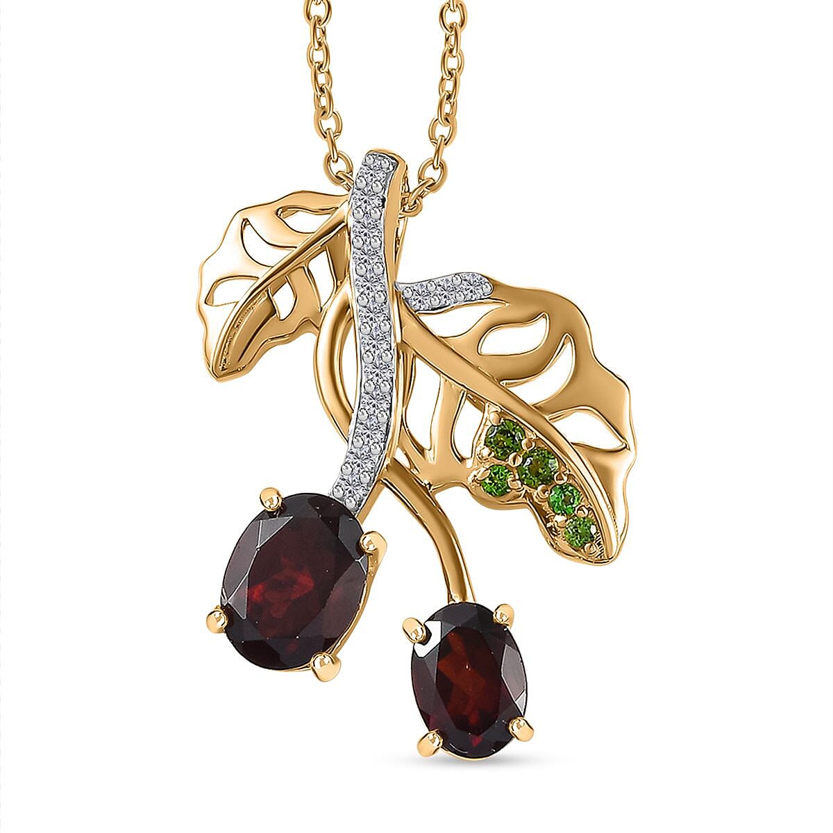 GP Italian Garden Collection - Red Garnet, Zircon &amp; Natural Chrome Diopside, Pendant with Chain (Size 20) in 18K Vermeil YG Plated Sterling Silver 3.04 Ct 4263951 0