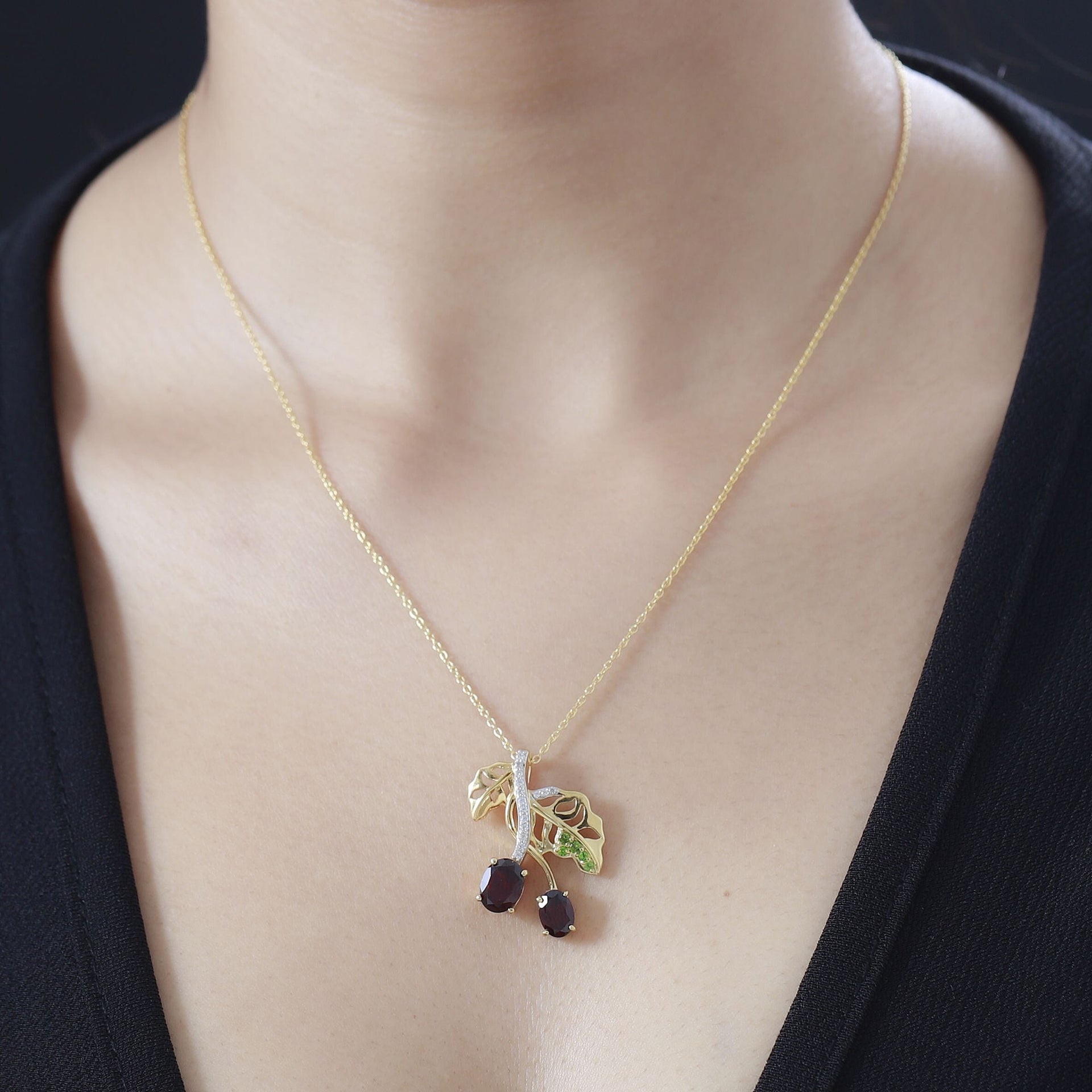 GP Italian Garden Collection - Red Garnet, Zircon &amp; Natural Chrome Diopside, Pendant with Chain (Size 20) in 18K Vermeil YG Plated Sterling Silver 3.04 Ct 4263951 1