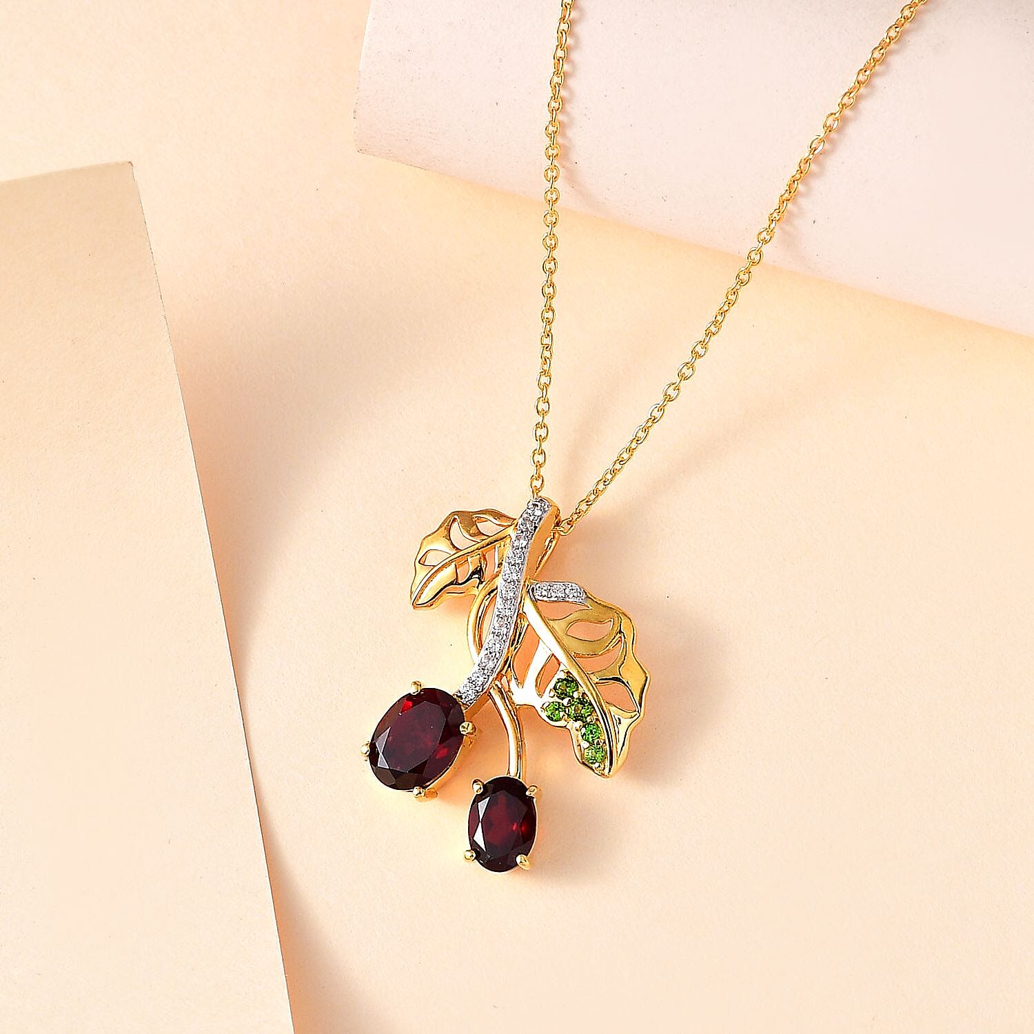 GP Italian Garden Collection - Red Garnet, Zircon &amp; Natural Chrome Diopside, Pendant with Chain (Size 20) in 18K Vermeil YG Plated Sterling Silver 3.04 Ct 4263951 2