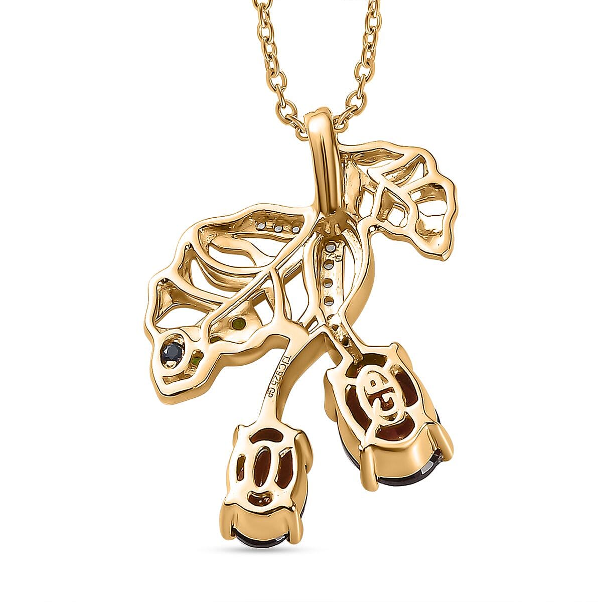 GP Italian Garden Collection - Red Garnet, Zircon &amp; Natural Chrome Diopside, Pendant with Chain (Size 20) in 18K Vermeil YG Plated Sterling Silver 3.04 Ct 4263951 4