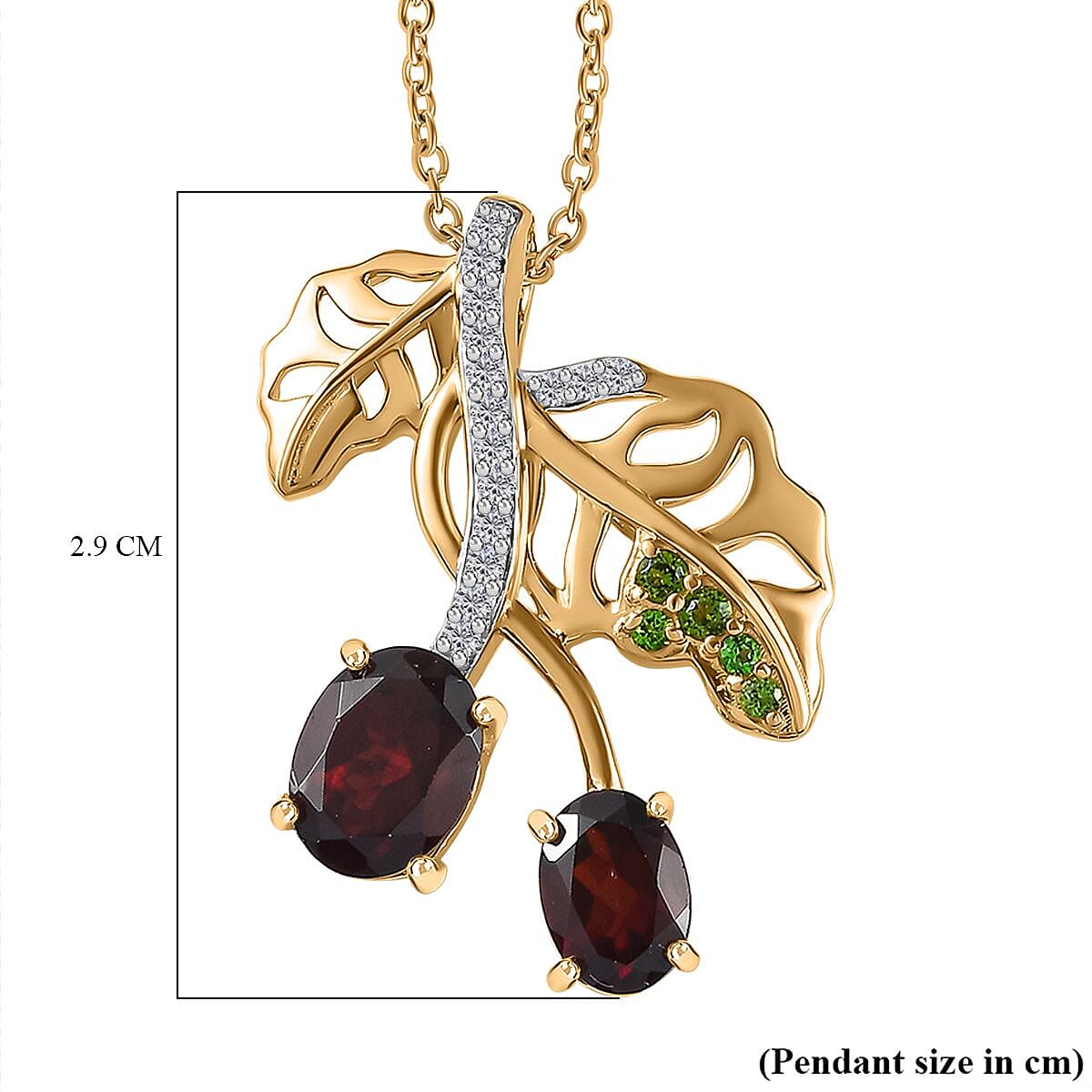 GP Italian Garden Collection - Red Garnet, Zircon &amp; Natural Chrome Diopside, Pendant with Chain (Size 20) in 18K Vermeil YG Plated Sterling Silver 3.04 Ct 4263951 6