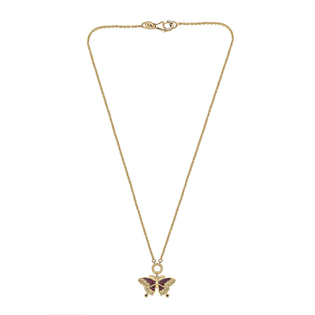 GP - Italian Garden Collection - Red Sapphire & Multi Gemstones Necklace (Size - 20) in 18K Vermeil Yellow Gold Plated Sterling Silver