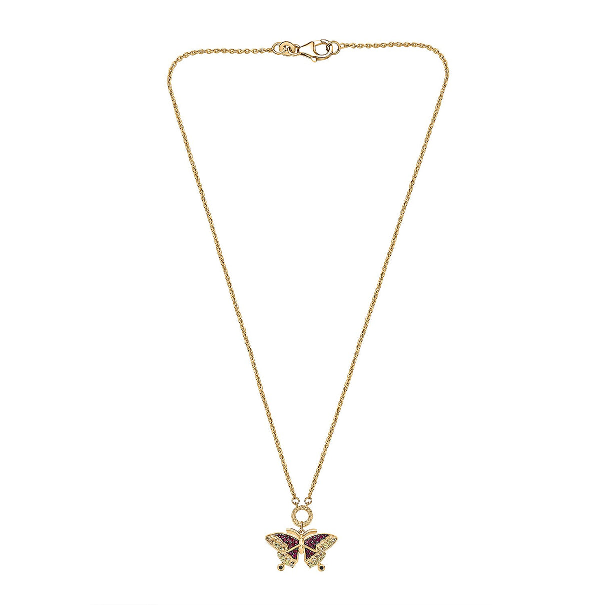 GP Italian Garden Collection - Red Sapphire, Multi Gemstones Butterfly Necklace (Size - 20) in 18K Vermeil Yellow Gold Over Sterling Silver 8134752 6