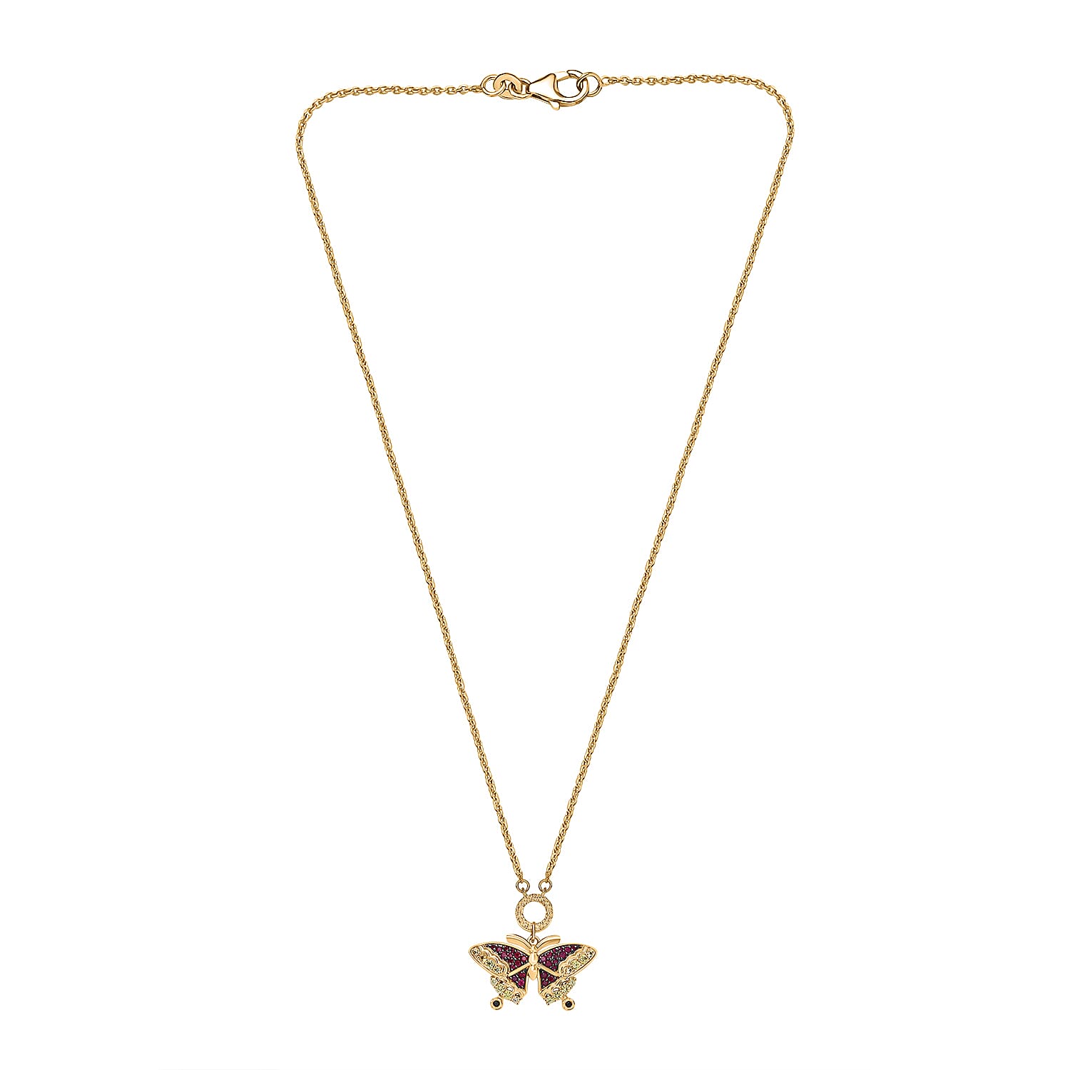 GP Italian Garden Collection - Red Sapphire, Multi Gemstones Butterfly Necklace (Size - 20) in 18K Vermeil Yellow Gold Over Sterling Silver 8134752 6