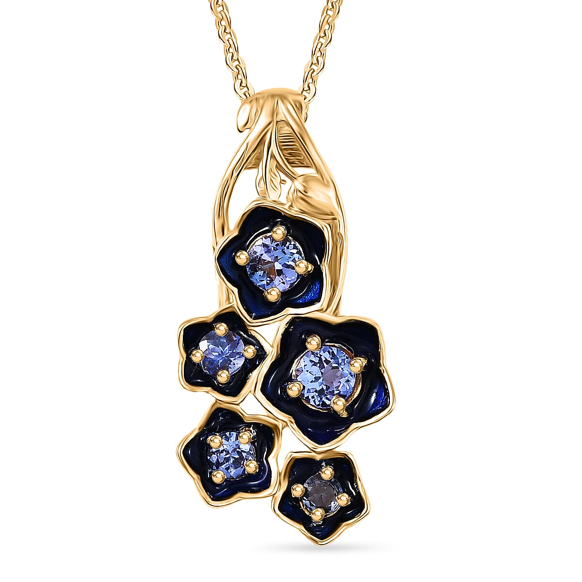 GP Italian Garden Collection - Tanzanite &amp; Blue Sapphire Cluster Floral Pendant with Chain (Size 20) in 18K Vermeil Yellow Gold Plated Sterling Silver 4435049 0