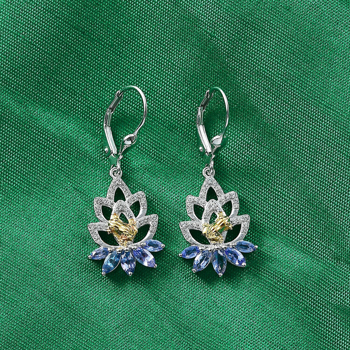 GP Italian Garden Collection - Tanzanite, White Zircon &amp; Blue Sapphire Living Creature Earring with Lever Back in 18K Vermeil Yellow Gold Plated &amp; Rhodium Overlay Sterling Silver 1.61 Ct. 8321374 2