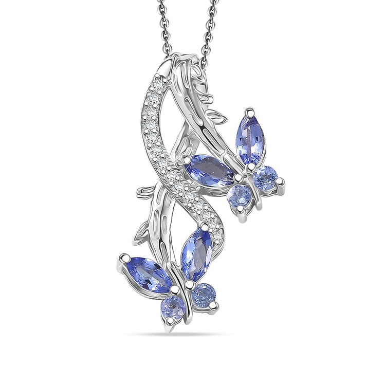 GP - Italian Garden Collection - Tanzanite, White Zircon &amp; Blue Sapphire Butterfly Pendant with Chain (Size 20) in Rhodium Overlay Sterling Silver 4434876 1