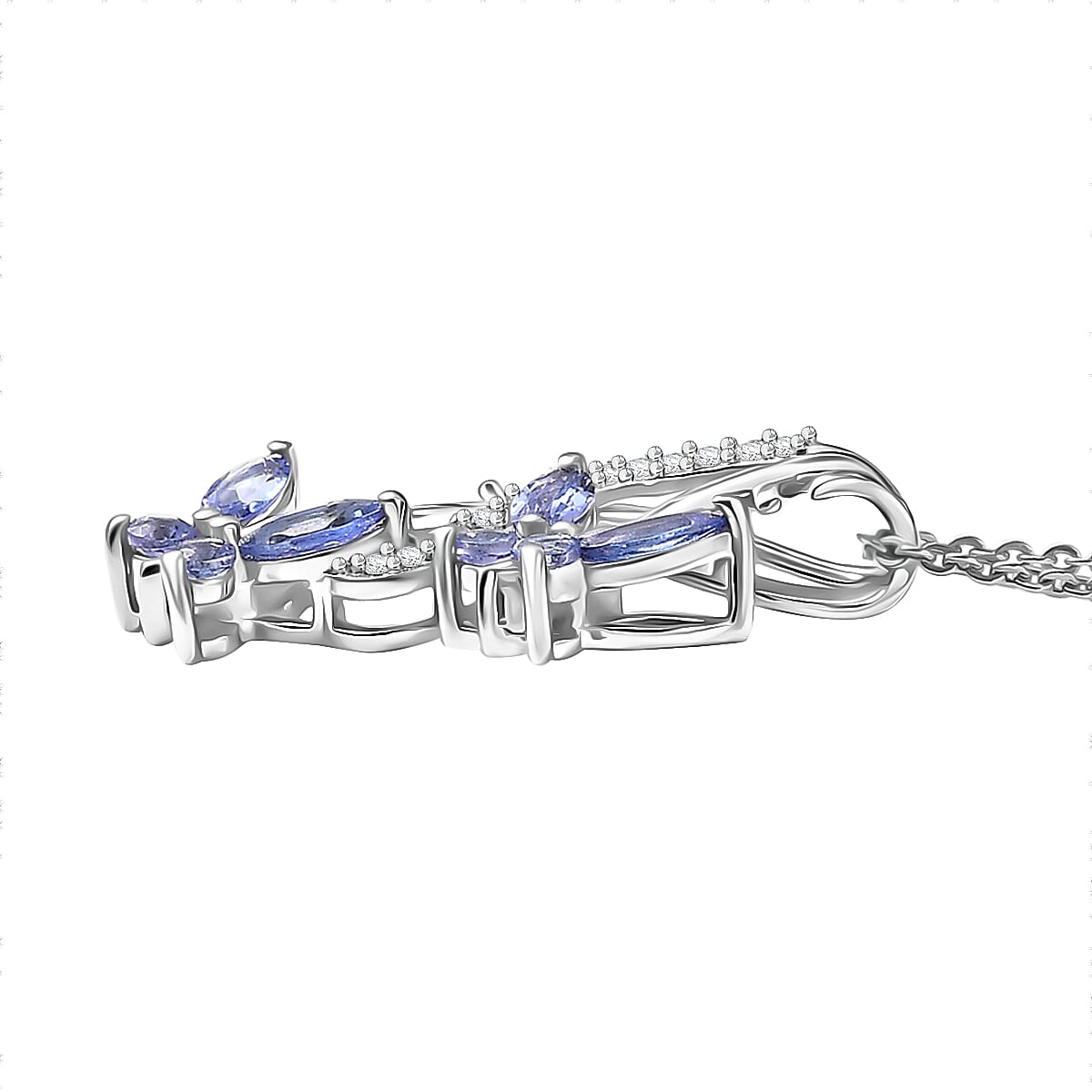 GP - Italian Garden Collection - Tanzanite, White Zircon &amp; Blue Sapphire Butterfly Pendant with Chain (Size 20) in Rhodium Overlay Sterling Silver 4434876 5