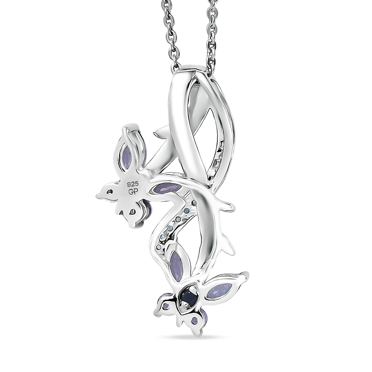 GP - Italian Garden Collection - Tanzanite, White Zircon &amp; Blue Sapphire Butterfly Pendant with Chain (Size 20) in Rhodium Overlay Sterling Silver 4434876 6