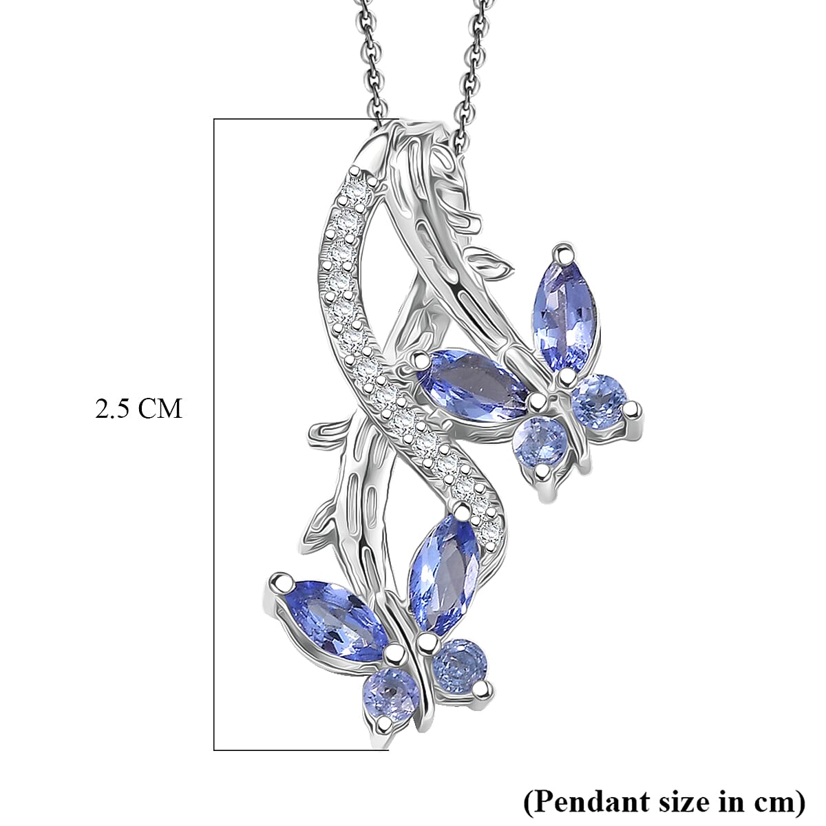 GP - Italian Garden Collection - Tanzanite, White Zircon &amp; Blue Sapphire Butterfly Pendant with Chain (Size 20) in Rhodium Overlay Sterling Silver 4434876 7