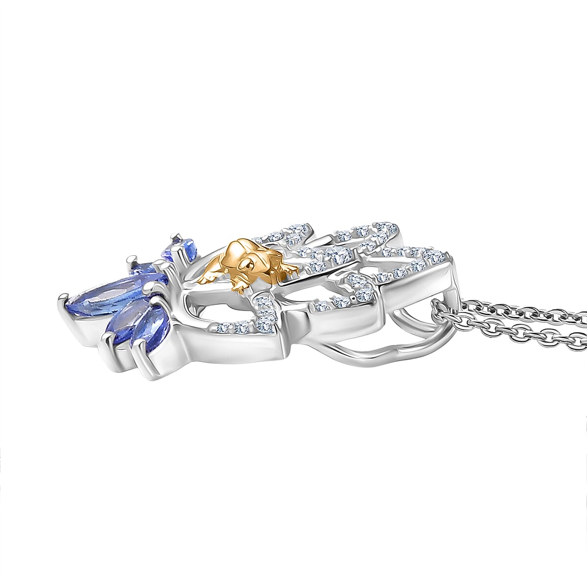 GP - Italian Garden Collection - Tanzanite, White Zircon &amp; Blue Sapphire Lotus Floral Pendant with Chain (Size 20) in Rhodium Overlay &amp; 18K Vermeil Yellow Gold Plated Sterling Silver 1.10 Ct. 4435031 5