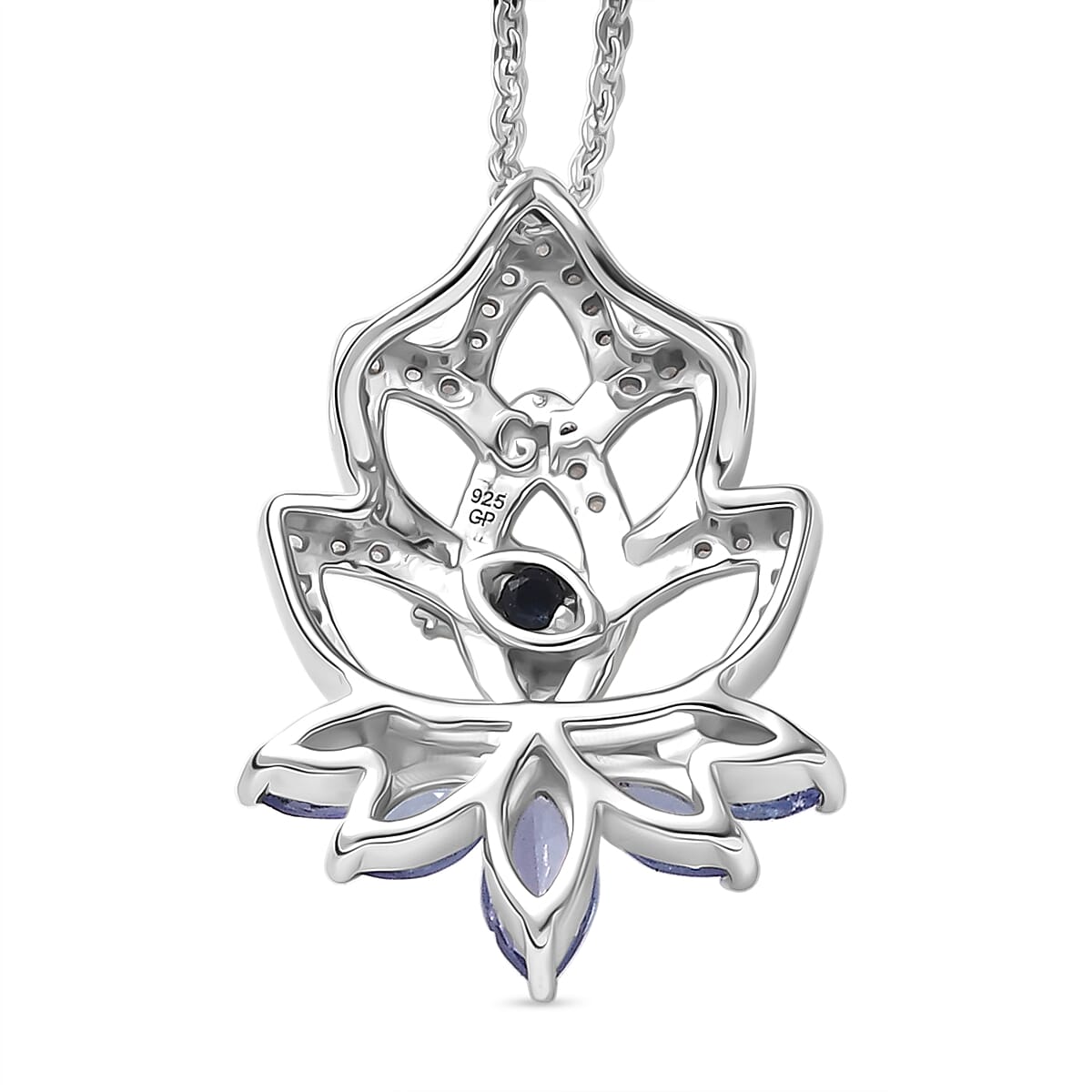 GP - Italian Garden Collection - Tanzanite, White Zircon &amp; Blue Sapphire Lotus Floral Pendant with Chain (Size 20) in Rhodium Overlay &amp; 18K Vermeil Yellow Gold Plated Sterling Silver 1.10 Ct. 4435031 6