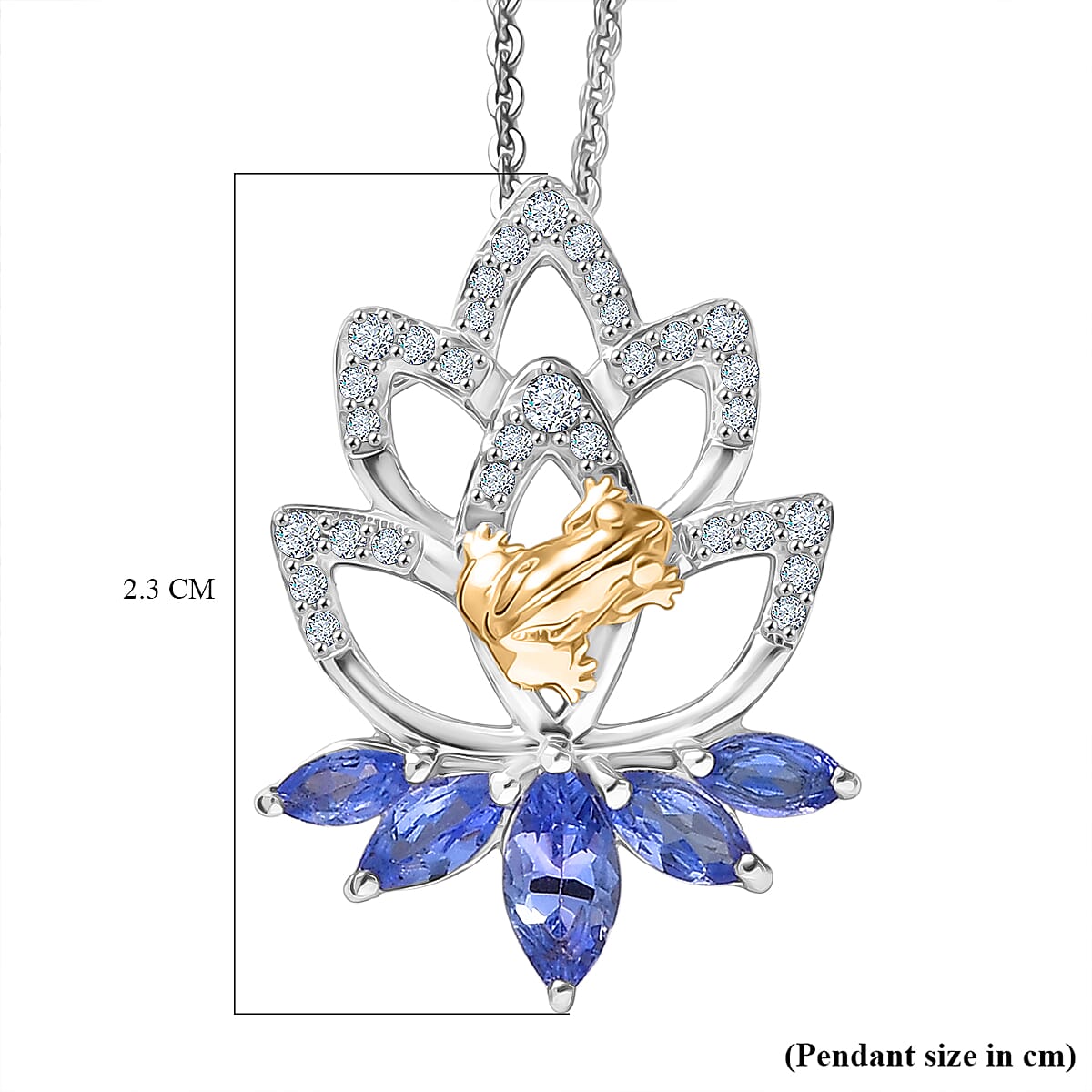 GP - Italian Garden Collection - Tanzanite, White Zircon &amp; Blue Sapphire Lotus Floral Pendant with Chain (Size 20) in Rhodium Overlay &amp; 18K Vermeil Yellow Gold Plated Sterling Silver 1.10 Ct. 4435031 7