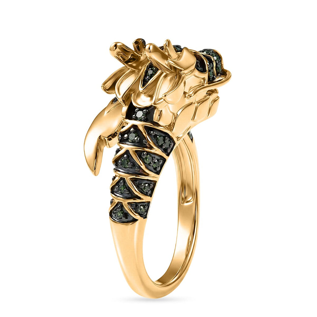 GP Kanchanaburi Blue Sapphire, Black Diamond & Green Diamond Snake Ring in 18K Vermeil Yellow Gold Plated Sterling Silver