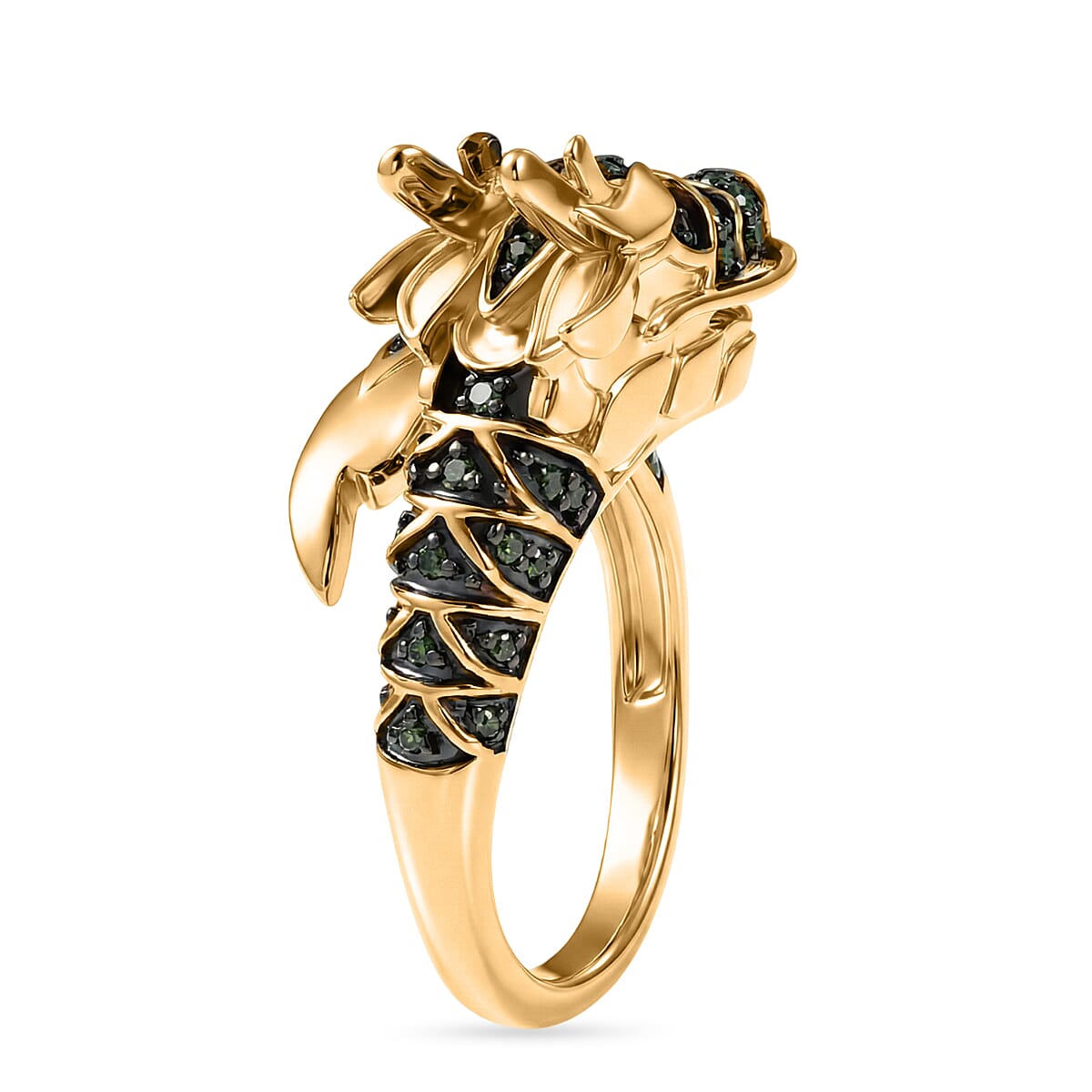 GP Kanchanaburi Blue Sapphire, Black Diamond &amp; Green Diamond Snake Ring in 18K Vermeil Yellow Gold Plated Sterling Silver 8415943 5