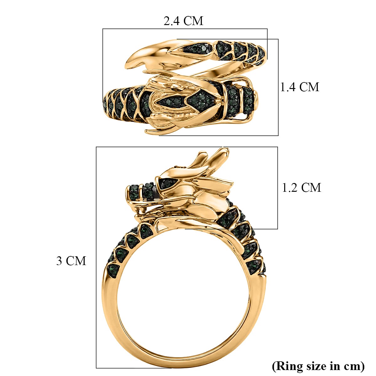 GP Kanchanaburi Blue Sapphire, Black Diamond &amp; Green Diamond Snake Ring in 18K Vermeil Yellow Gold Plated Sterling Silver 8415943 7