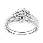 GP - Natural Kashmir Kyanite, White Zircon & Kanchanaburi Blue Sapphire Oval Cut Ring in Rhodium Overlay Sterling Silver 1.80 Ct.
