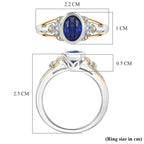 GP - Natural Kashmir Kyanite, White Zircon & Kanchanaburi Blue Sapphire Oval Cut Ring in Rhodium Overlay Sterling Silver 1.80 Ct.