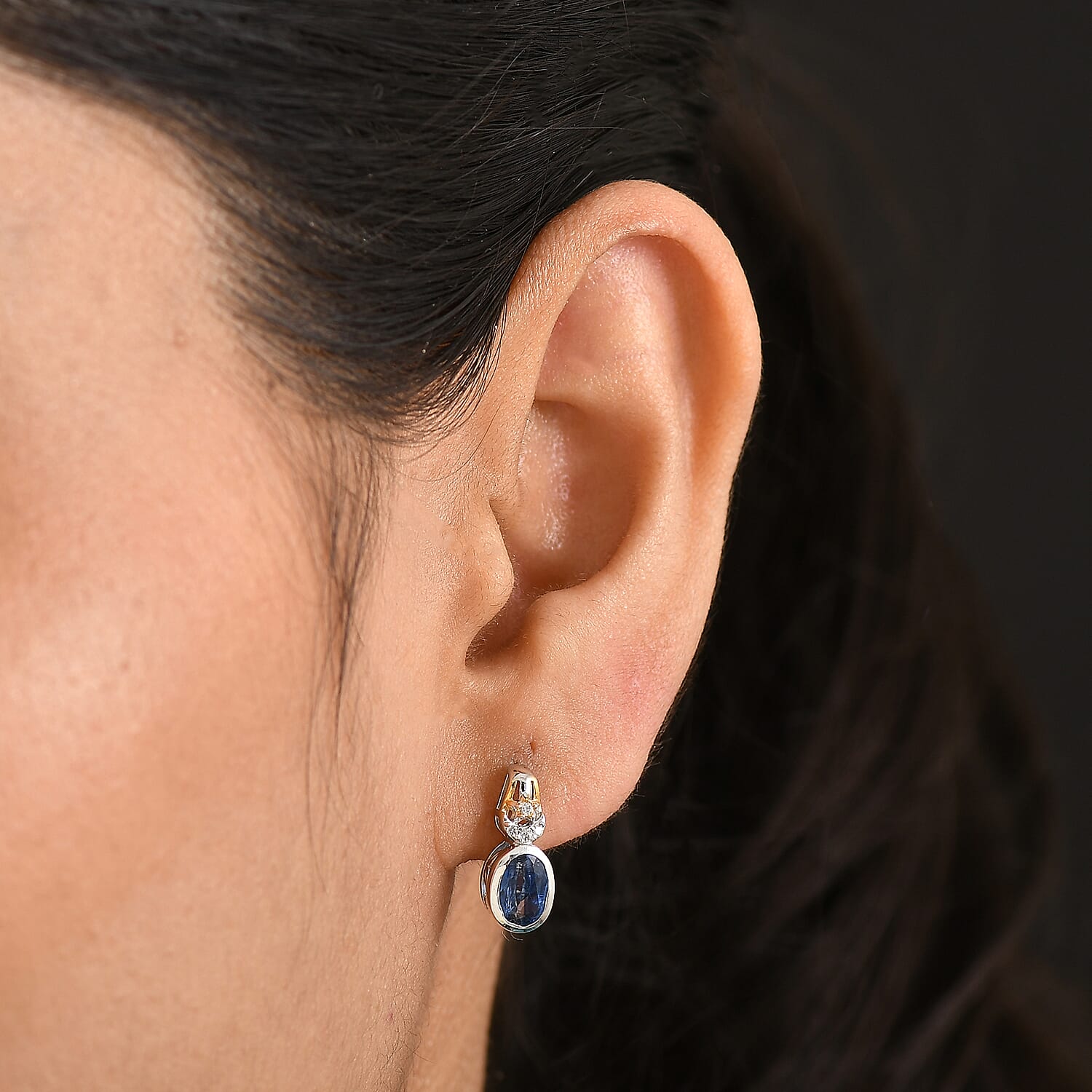 GP - Natural Kashmir Kyanite, White Zircon &amp; Blue Sapphire Stud Push Back Earring in Rhodium &amp; Yellow Gold Plated Sterling Silver 2.26 Ct. 8429671 3