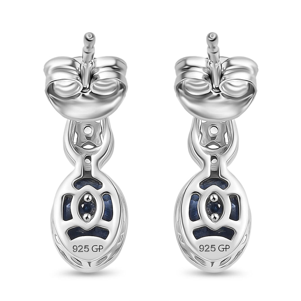 GP Natural Kashmir Kyanite, White Zircon & Kanchanaburi Blue Sapphire Stud Push Back Earring in Rhodium & Yellow Gold Plated Sterling Silver 2.26 Ct.