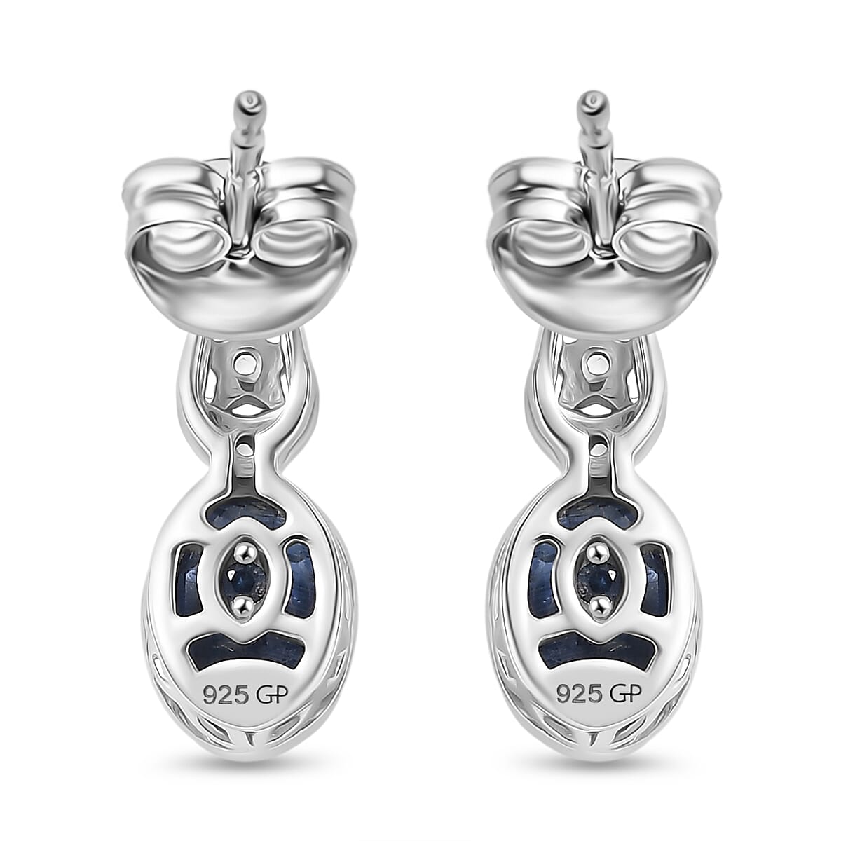 GP - Natural Kashmir Kyanite, White Zircon &amp; Blue Sapphire Stud Push Back Earring in Rhodium &amp; Yellow Gold Plated Sterling Silver 2.26 Ct. 8429671 5
