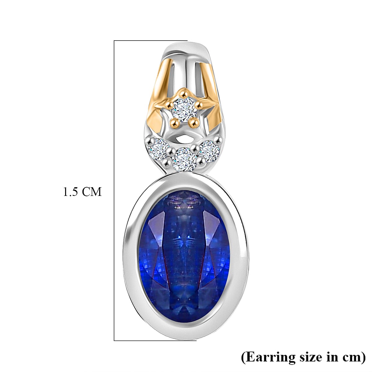 GP - Natural Kashmir Kyanite, White Zircon &amp; Blue Sapphire Stud Push Back Earring in Rhodium &amp; Yellow Gold Plated Sterling Silver 2.26 Ct. 8429671 7