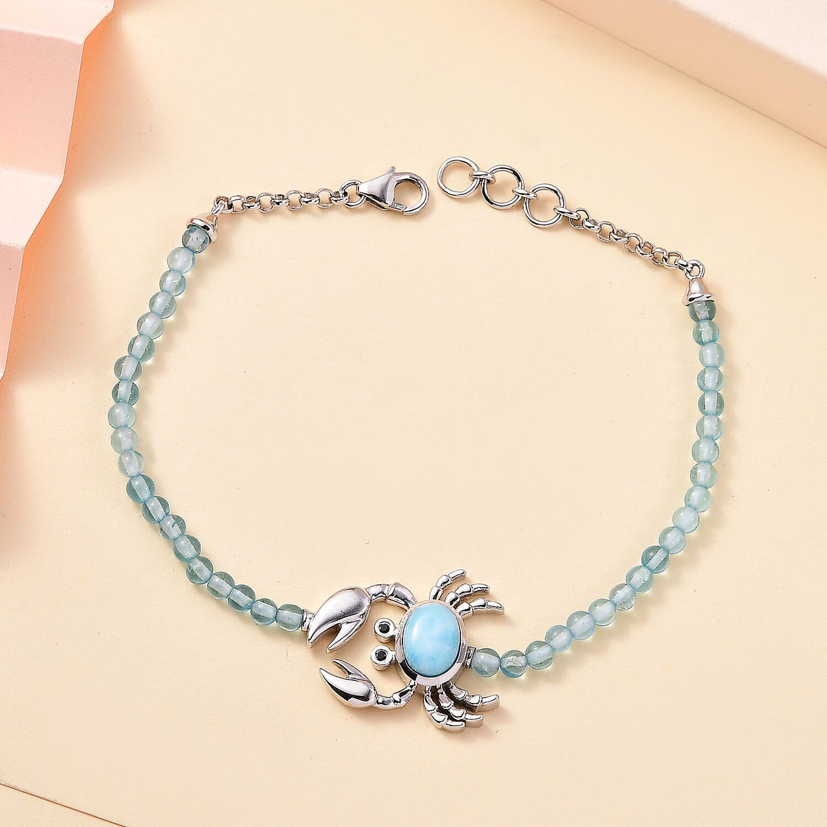 GP Sealife Collection - Larimar, Paraiba Apatite &amp; Boi Ploi Black Spinel Bracelet (Size - 7) in Rhodium Overlay Sterling Silver 11.25 Ct 7824201 2