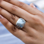 GP Celestial Dream Collection - Larimar, Natural Zircon and Multi Gemstone Ring in Platinum Overlay Sterling Silver 14.09 Ct, Silver Wt 6.30 Gms