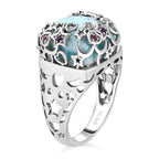 GP Celestial Dream Collection - Larimar, Natural Zircon and Multi Gemstone Ring in Platinum Overlay Sterling Silver 14.09 Ct, Silver Wt 6.30 Gms