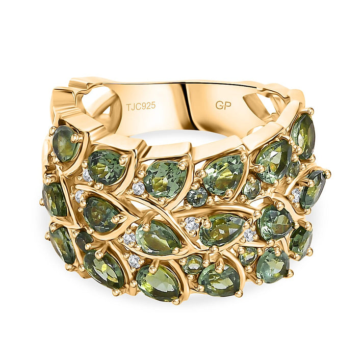 GP Leaf Collection - Green Apatite, White Zircon Cluster Ring in 18K Vermeil Yellow Gold Plated Sterling Silver 3.43 Ct. 8093873 1
