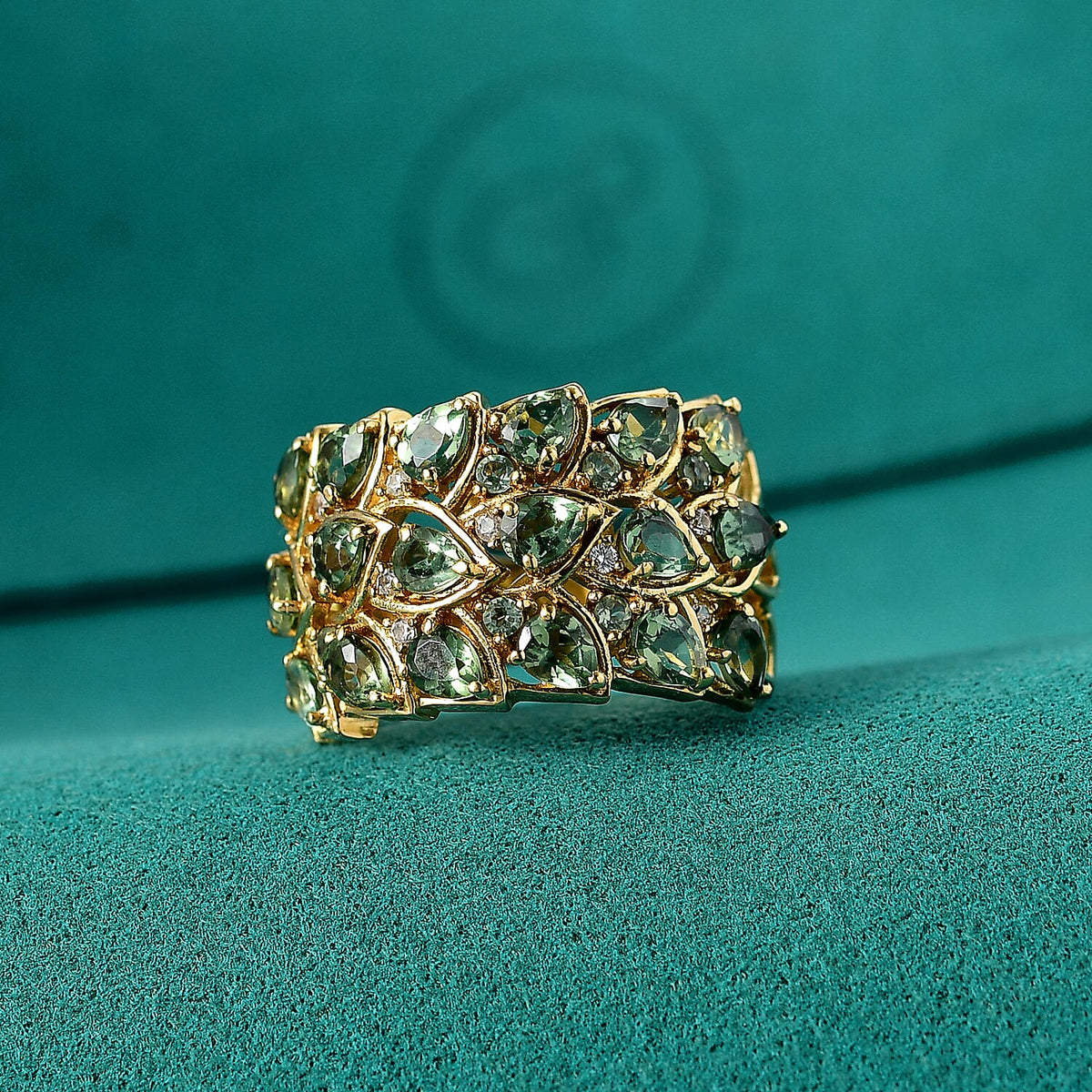 GP Leaf Collection - Green Apatite, White Zircon Cluster Ring in 18K Vermeil Yellow Gold Plated Sterling Silver 3.43 Ct. 8093873 2