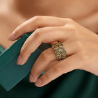 GP Leaf Collection - Green Apatite, Blue Sapphire & White Zircon Cluster Ring in 18K Vermeil Yellow Gold Plated Sterling Silver 3.43 Ct.