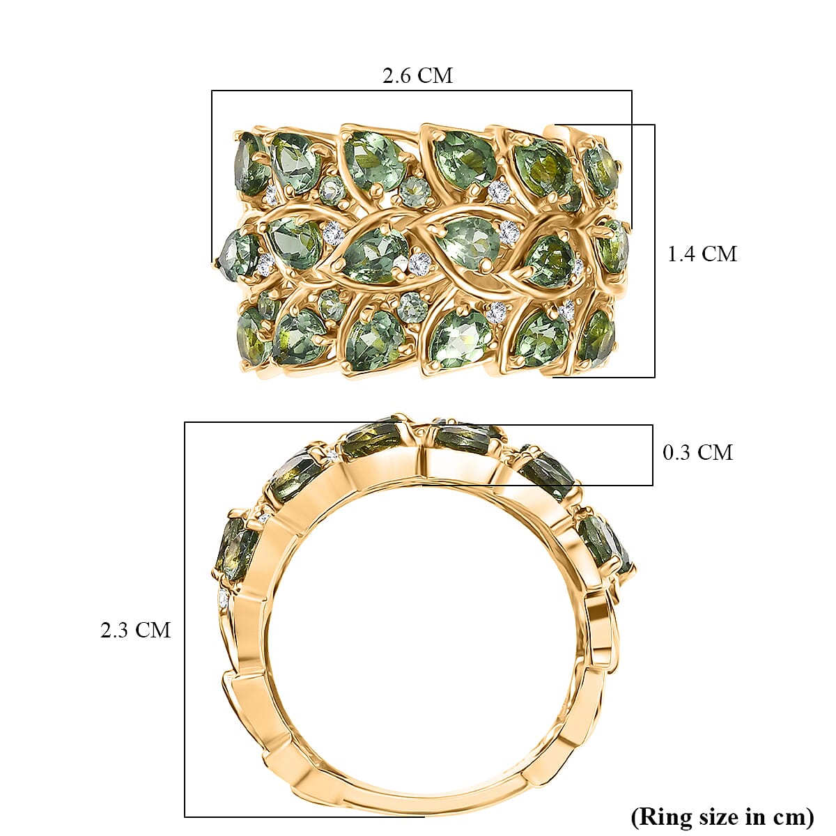 GP Leaf Collection - Green Apatite, White Zircon Cluster Ring in 18K Vermeil Yellow Gold Plated Sterling Silver 3.43 Ct. 8093873 7