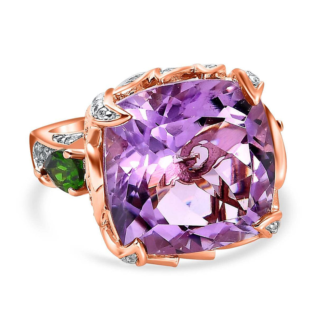 GP- Leaf Collection - Pink Amethyst and Multi Gemstone Ring in 18K Rose Gold Vermeil Plated Sterling Silver 15.76 Ct