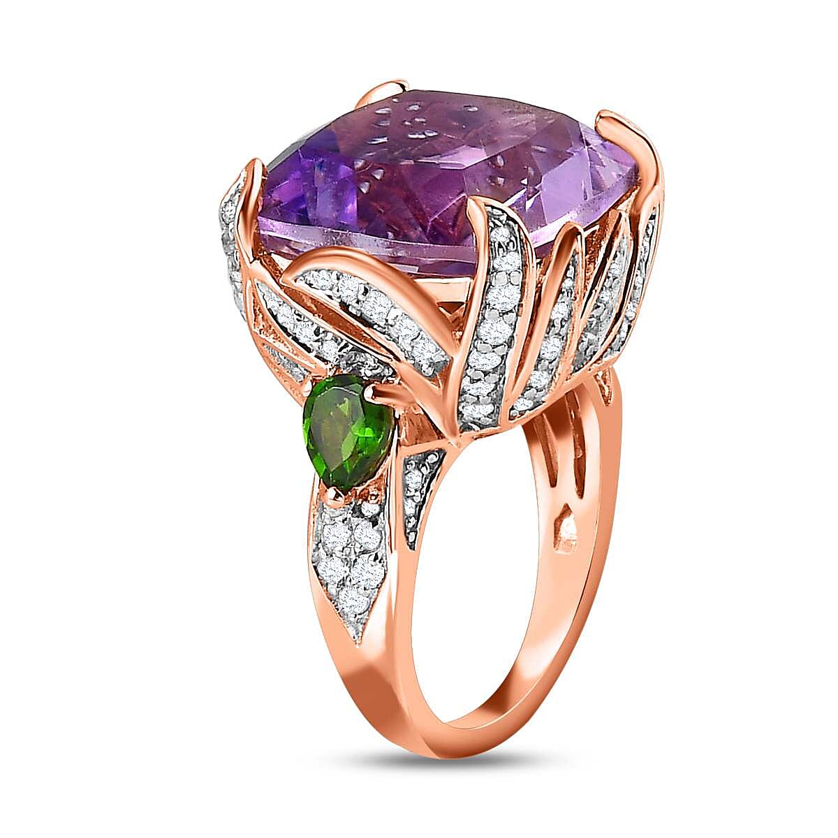 GP- Leaf Collection - Pink Amethyst and Multi Gemstone Ring in 18K Vermeil Rose Gold Plated Sterling Silver 15.76 Ct 7559475 3