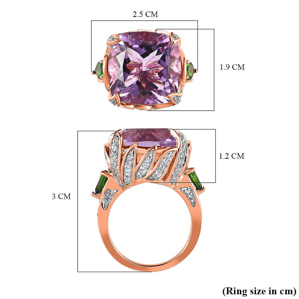 GP- Leaf Collection - Pink Amethyst and Multi Gemstone Ring in 18K Rose Gold Vermeil Plated Sterling Silver 15.76 Ct
