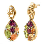 GP Leaf Collection - Rhodolite Garnet & Multi Gemstone Earrings in 18K YG Vermeil Plated Sterling Silver 4.10 Ct, Silver Wt. 5.50 Gms
