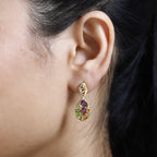 GP Leaf Collection - Rhodolite Garnet & Multi Gemstone Earrings in 18K YG Vermeil Plated Sterling Silver 4.10 Ct, Silver Wt. 5.50 Gms
