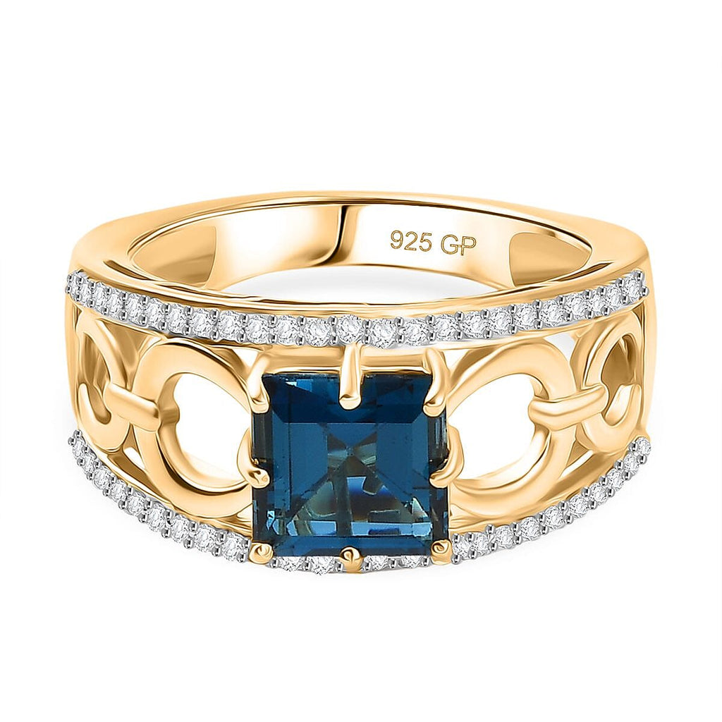 GP - Snaffle Collection Marambaia London Blue Topaz, Blue Sapphire & White Zircon Ring in 18K Vermeil Yellow Gold Plated Sterling Silver 3.57 Ct.