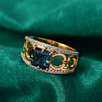 GP - Snaffle Collection Marambaia London Blue Topaz, Blue Sapphire & White Zircon Ring in 18K Vermeil Yellow Gold Plated Sterling Silver 3.57 Ct.