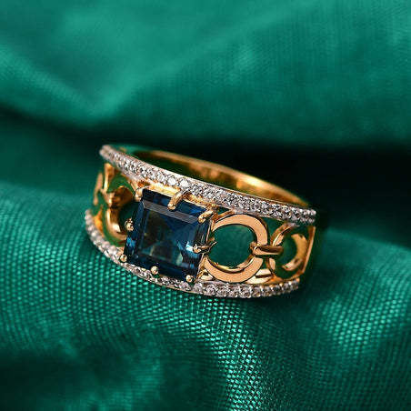 GP - Snaffle Collection Marambaia London Blue Topaz, Blue Sapphire &amp; White Zircon Ring in 18K Vermeil Yellow Gold Plated Sterling Silver 3.57 Ct. 8307818 2
