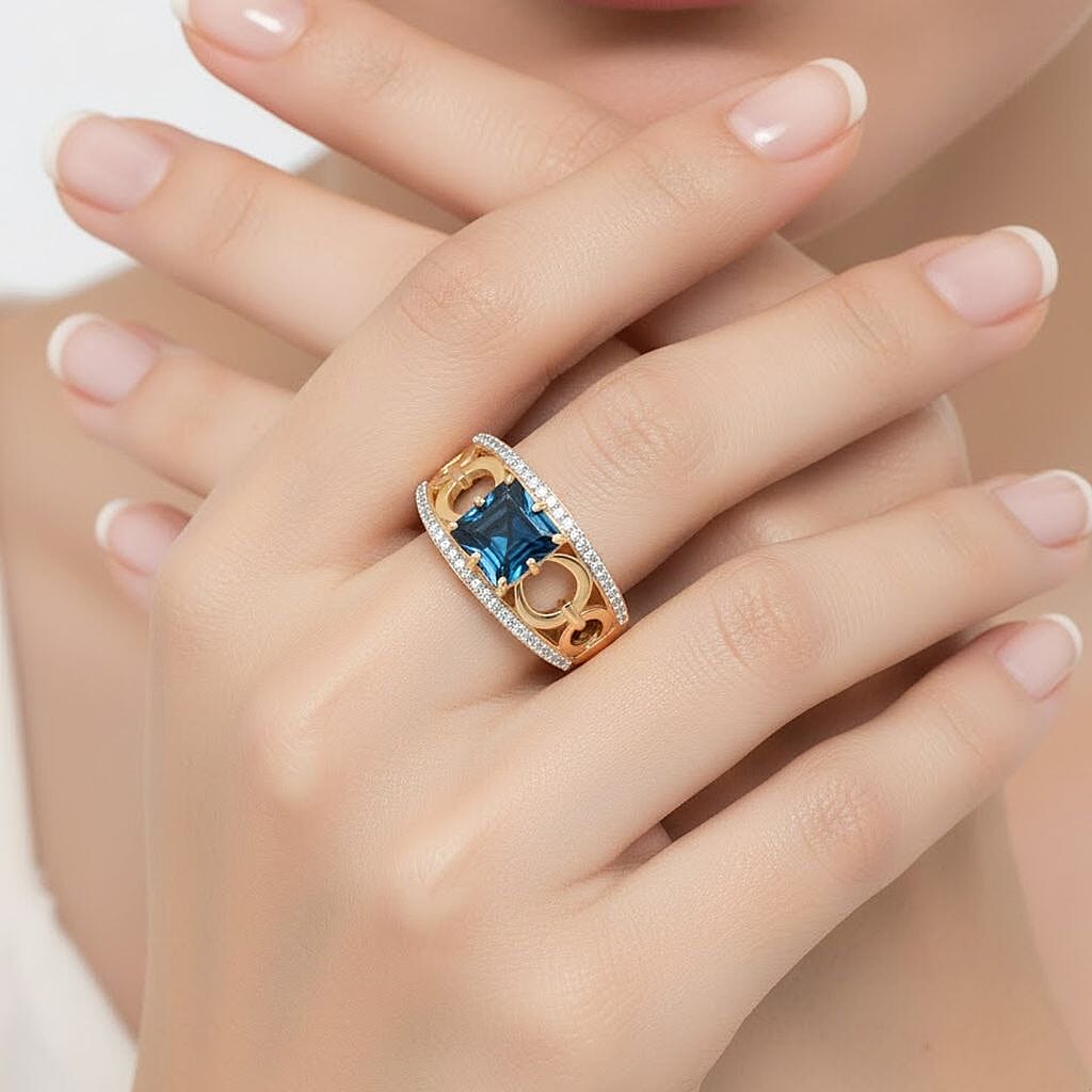 GP - Snaffle Collection Marambaia London Blue Topaz, Blue Sapphire &amp; White Zircon Ring in 18K Vermeil Yellow Gold Plated Sterling Silver 3.57 Ct. 8307818 3