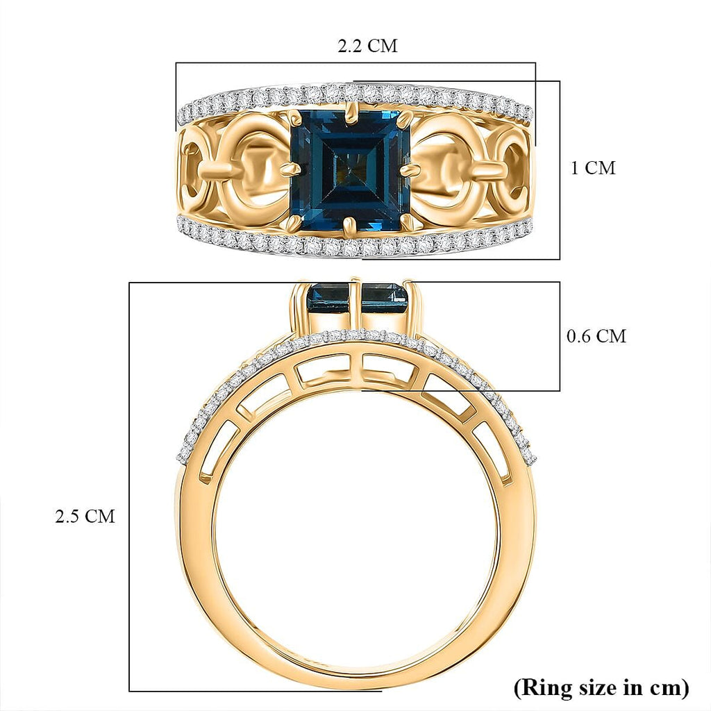 GP - Snaffle Collection Marambaia London Blue Topaz, Blue Sapphire & White Zircon Ring in 18K Vermeil Yellow Gold Plated Sterling Silver 3.57 Ct.