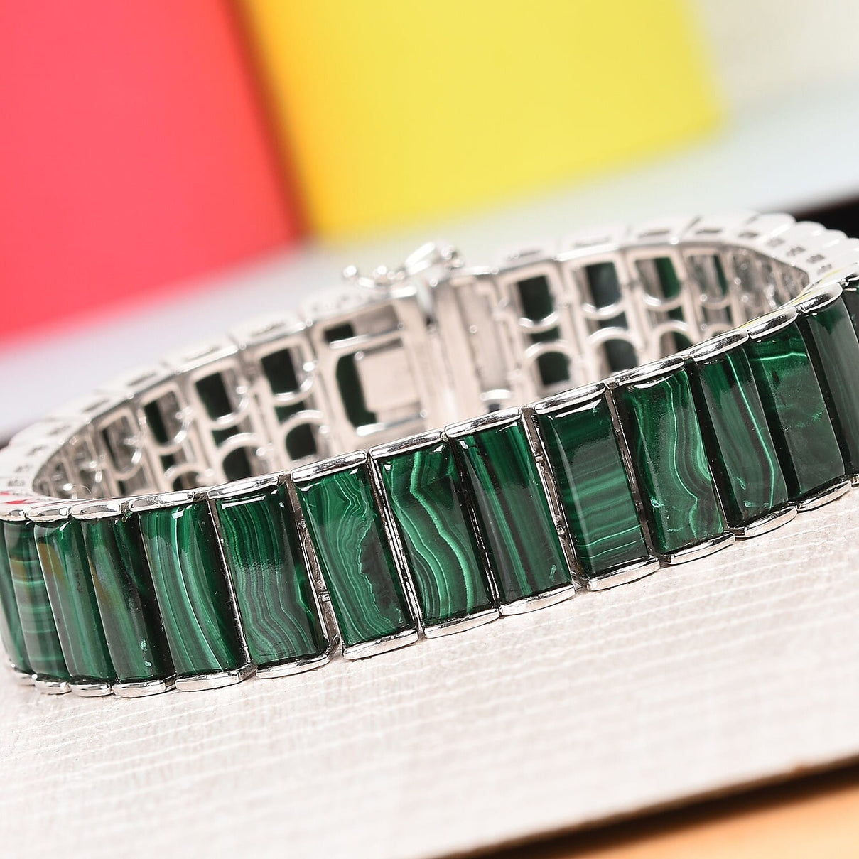 GP Malachite  Bracelet (Size 7.5) in Platinum Overlay Sterling Silver 70.02 Ct, Silver Wt. 33.09 Gms 3643254 2