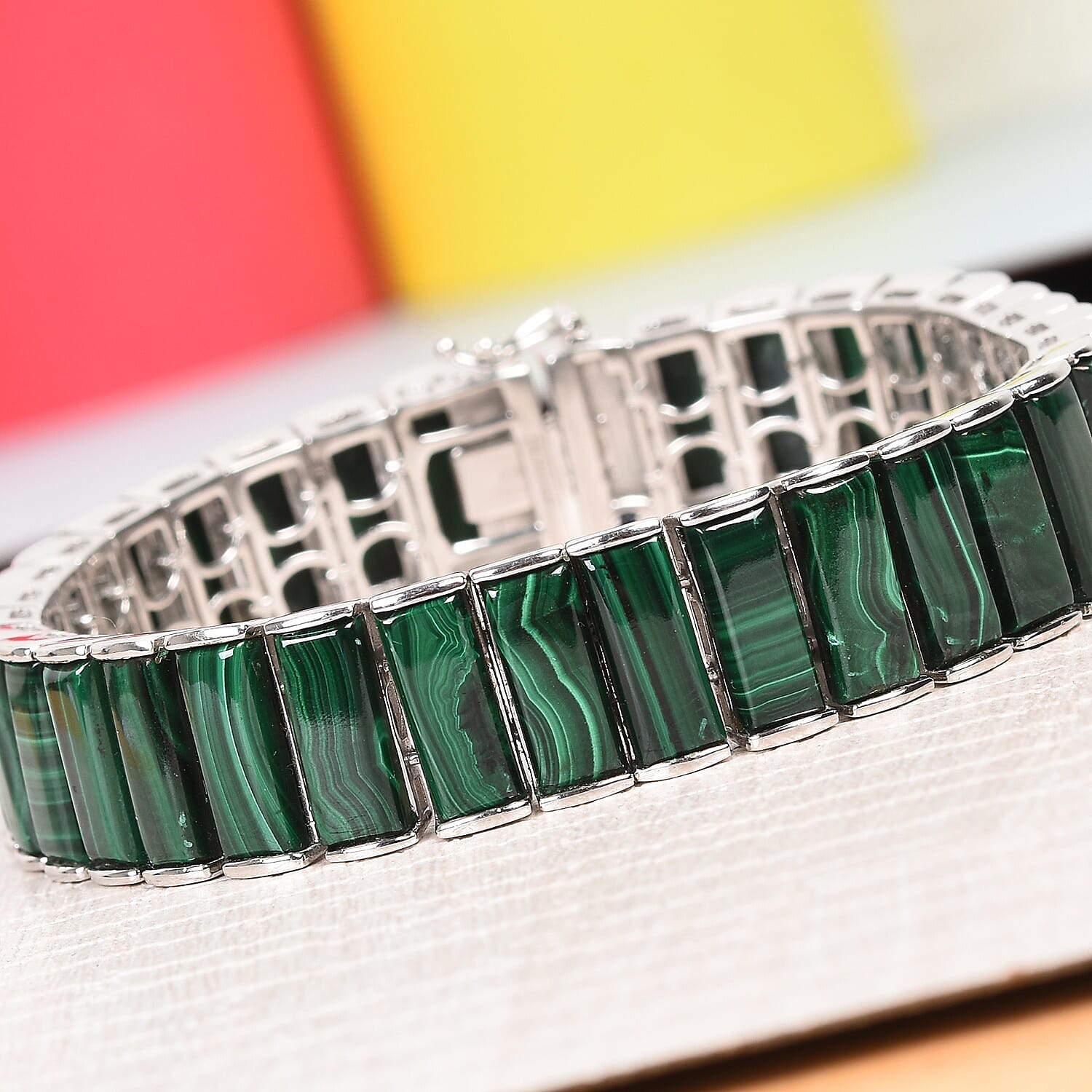 GP Malachite  Bracelet (Size 7.5) in Platinum Overlay Sterling Silver 70.02 Ct, Silver Wt. 33.09 Gms 3643254 2
