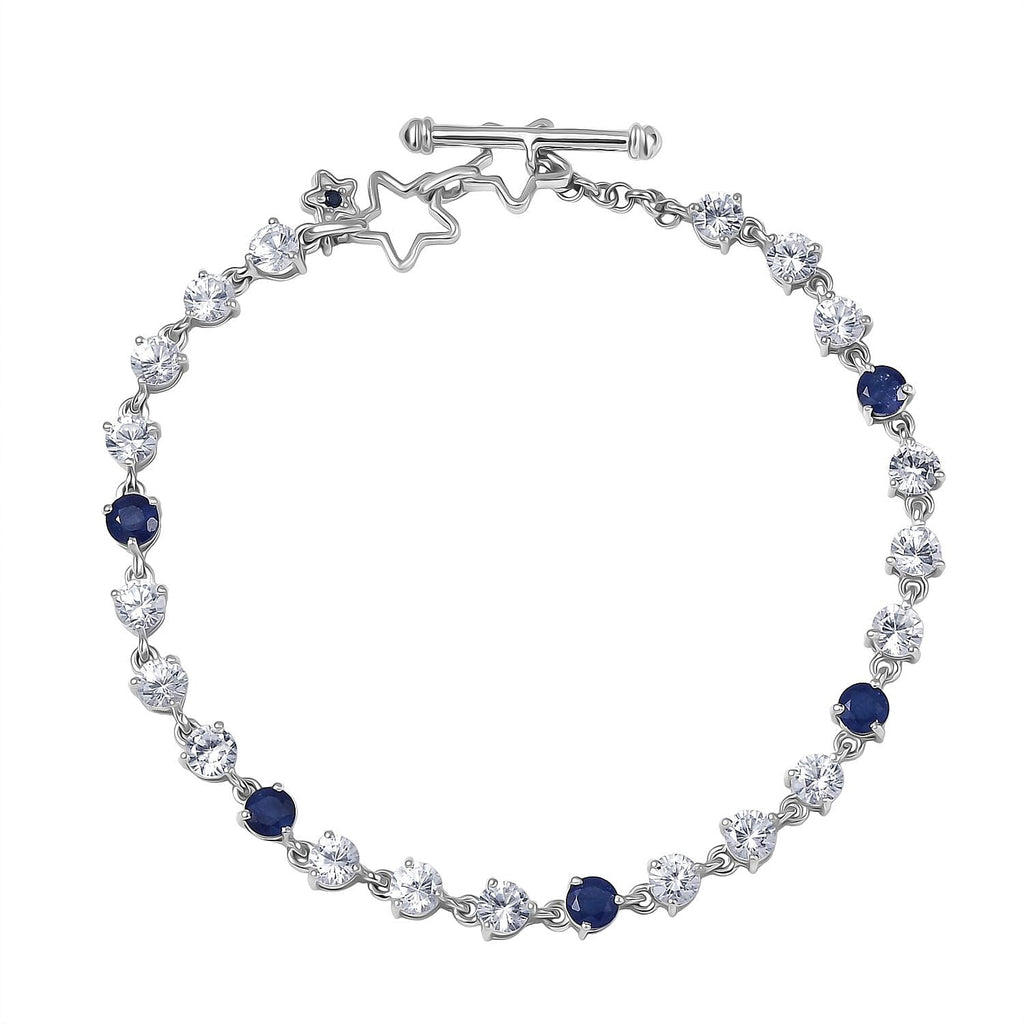 GP - Signature Collection Masoala Sapphire, Blue Sapphire & White Zircon Line Bracelet 1 Row (Size 7.5) in Rhodium Overlay Sterling Silver 9.69 Ct, Silver Wt. 6.07 Gms.