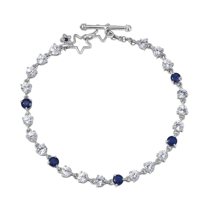 GP - Signature Collection Masoala Sapphire, Blue Sapphire &amp; White Zircon Line Bracelet 1 Row (Size 7.5) in Rhodium Overlay Sterling Silver 9.69 Ct, Silver Wt. 6.07 Gms. 8320005 1