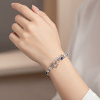 GP - Signature Collection Masoala Sapphire, Blue Sapphire & White Zircon Line Bracelet 1 Row (Size 7.5) in Rhodium Overlay Sterling Silver 9.69 Ct, Silver Wt. 6.07 Gms.